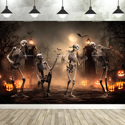 Halloween Backdrop with Horror Moon, Cemetery & Pumpkin Lantern for Parties & Photos