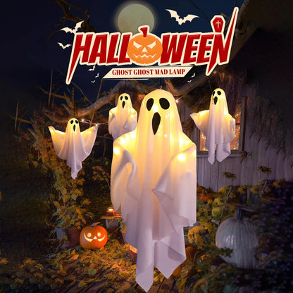Halloween Light-Up Hanging Ghost Decorations for Tree, Window & Wall (50x40cm)
