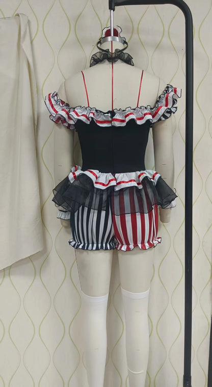 Women’s Clown Cosplay Costume, Halloween Circus Outfit, Stage Performance Dress