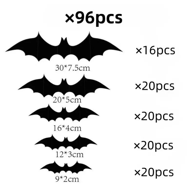 Halloween 3D Bat Wall Stickers, Black PVC Bats, Scary Party Decor