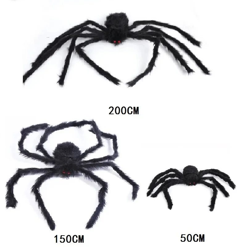 Giant Halloween Black Spider (30/90/150cm) with Web for Home & Haunted House Decor