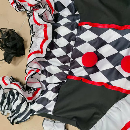 Women’s Clown Cosplay Costume, Halloween Circus Outfit, Stage Performance Dress