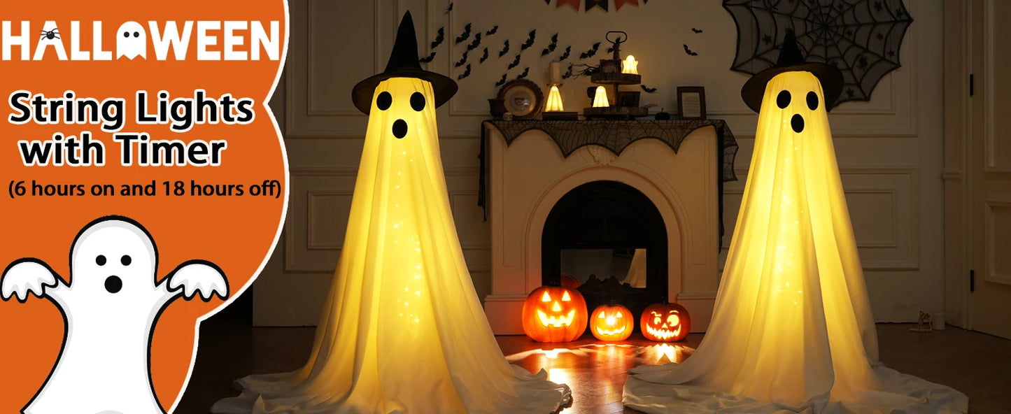 2 Packs Glow-in-the-Dark Halloween Ghosts for Yard & Home Decoration