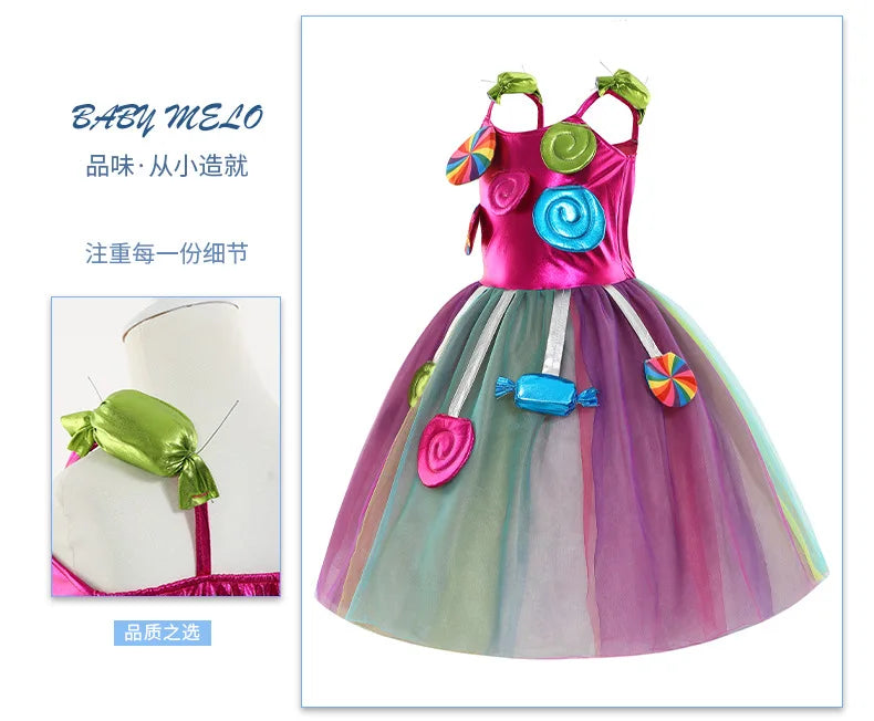 Candy Princess Halloween Dress with Headband & Candy Scepter, Sweet Party Costume
