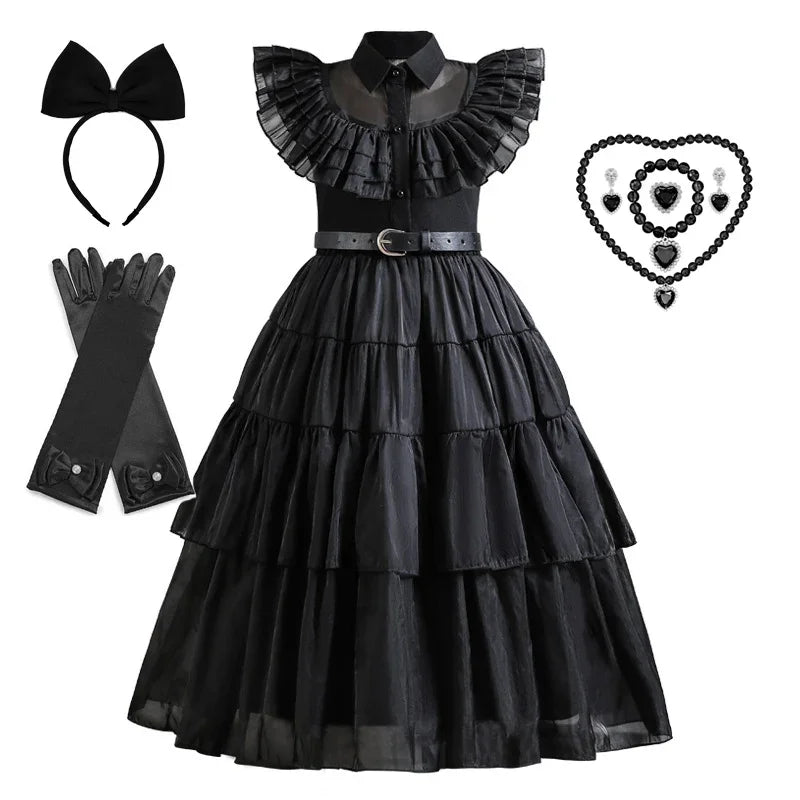 Purim Girls Wednesday Cosplay Dress Halloween Costume & Casual Summer Outfit