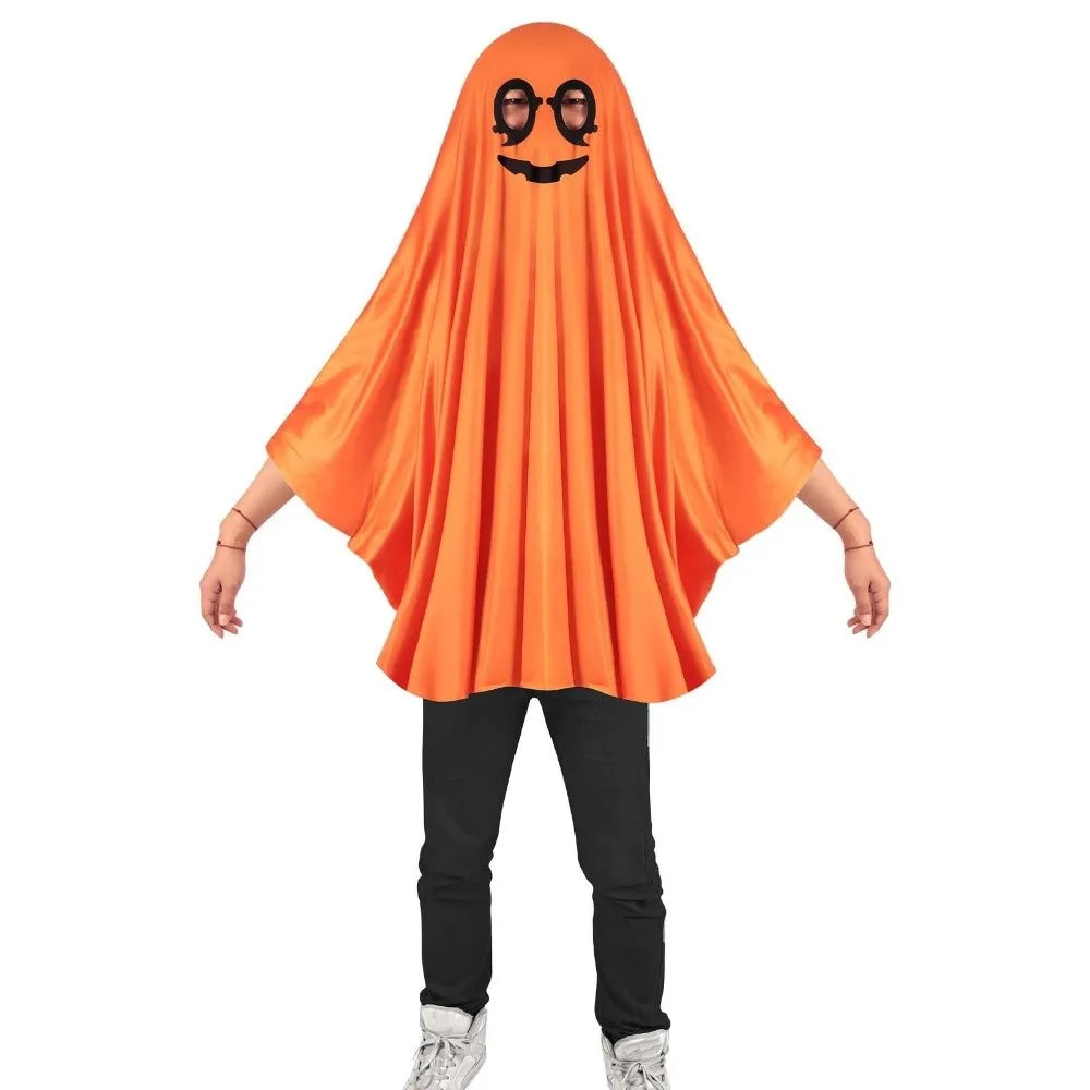 White Halloween Ghost Cloak, Spooky Trick-or-Treat Poncho with Hat