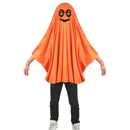 White Halloween Ghost Cloak, Spooky Trick-or-Treat Poncho with Hat