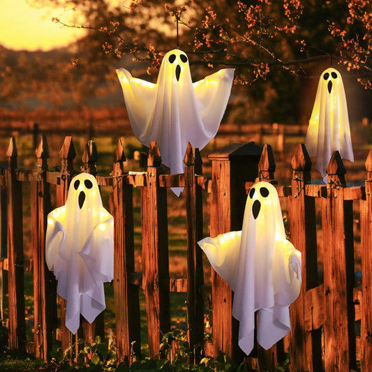 Halloween Ghost Hanging Decorations Halloween Hanging Light Up White Orange Flying Ghost Tree Window Wall Scary Ornament 50X40CM