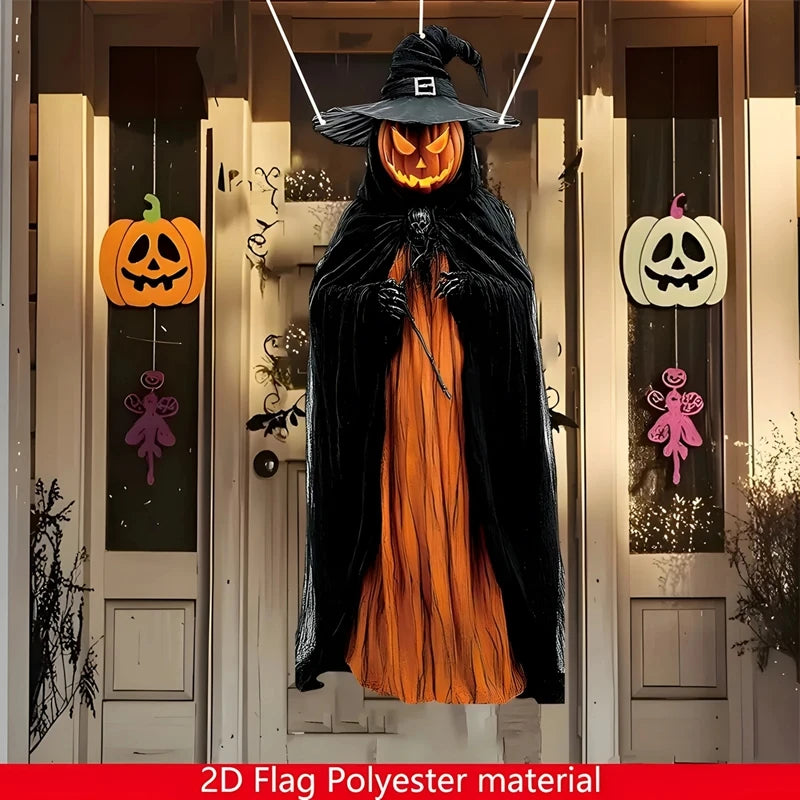 2D Halloween Evil Pumpkin Man Hanging Background Cloth for Indoor & Outdoor Decor