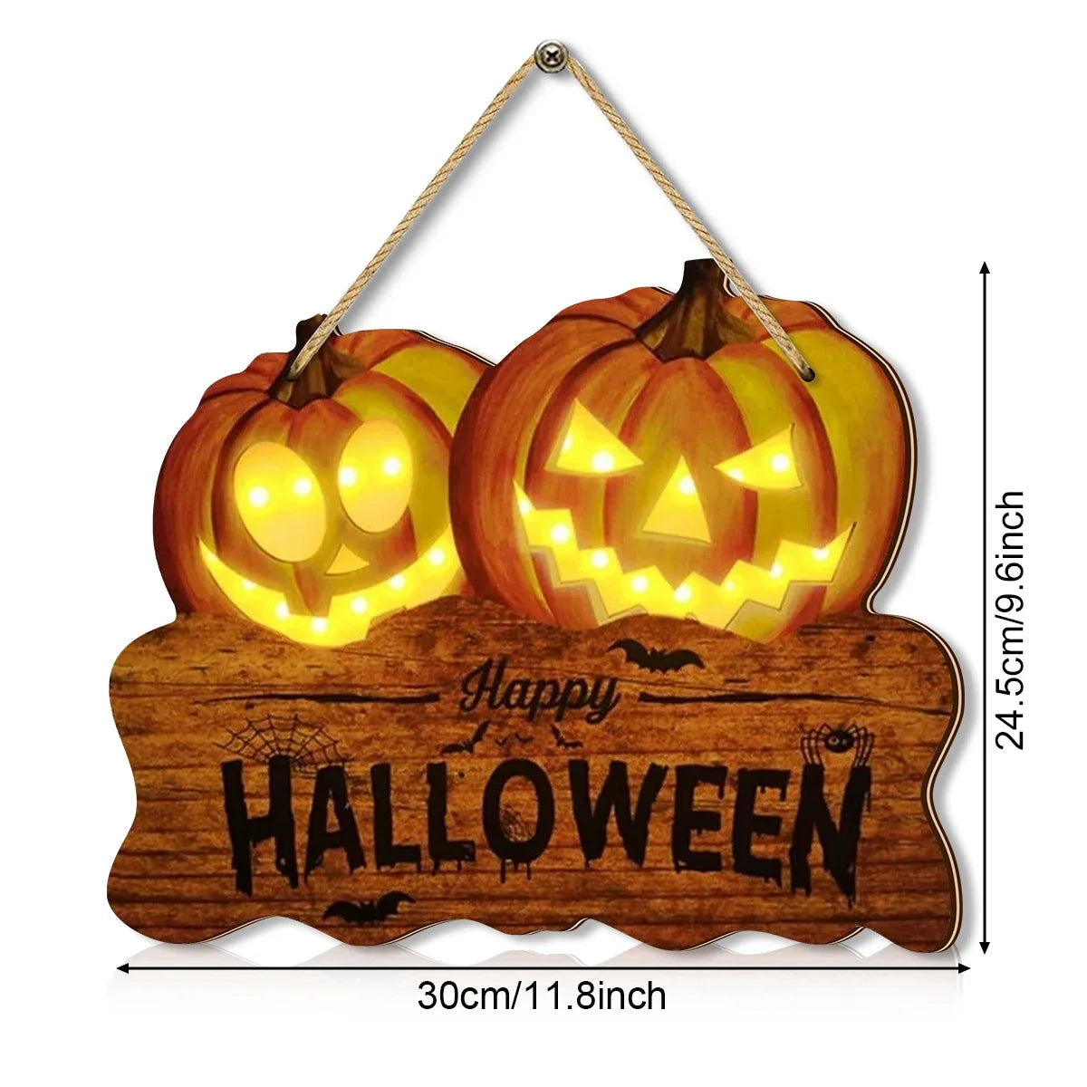 Light-Up Wooden Halloween Sign with Two Jack-O'-Lanterns for Home Decoration