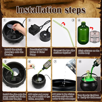 Halloween Witch Cauldron with Fog Maker Scary Prop for Party & Home Decor