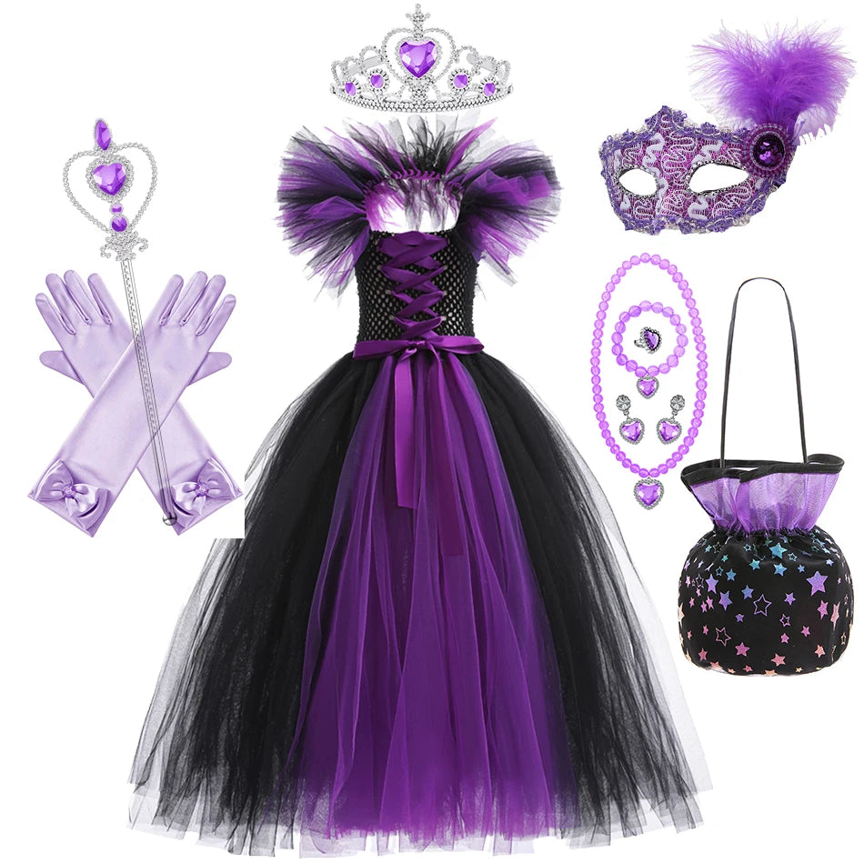 Maleficent Girls Halloween Cosplay Dress – Handmade Tulle Luxury Gown