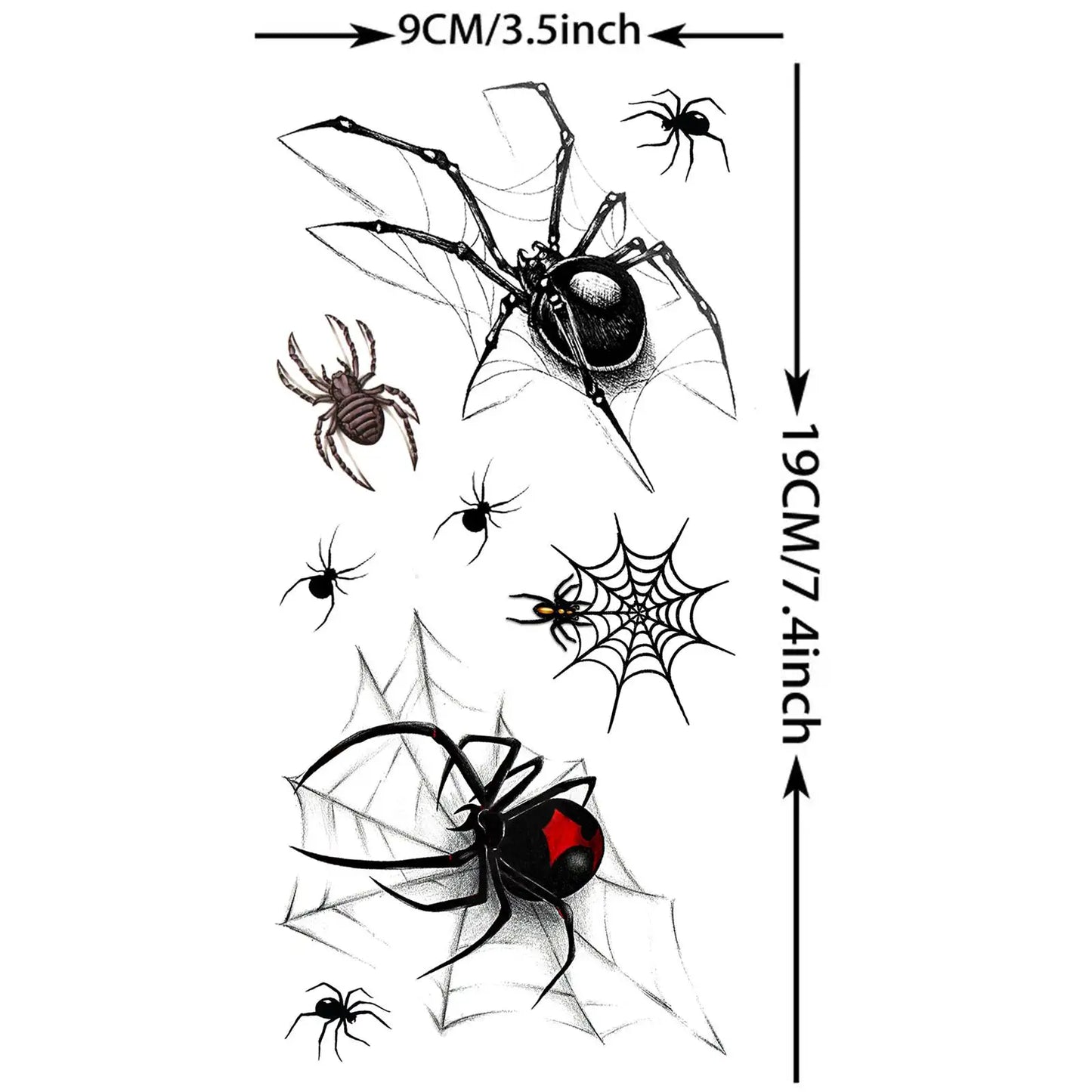 8 Sheets Realistic 3D Spider & Spiderweb Temporary Tattoos for Halloween