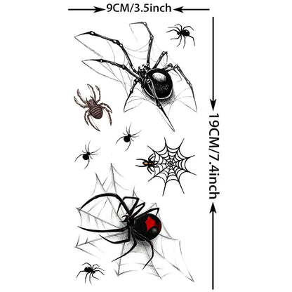 8 Sheets Realistic 3D Spider & Spiderweb Temporary Tattoos for Halloween
