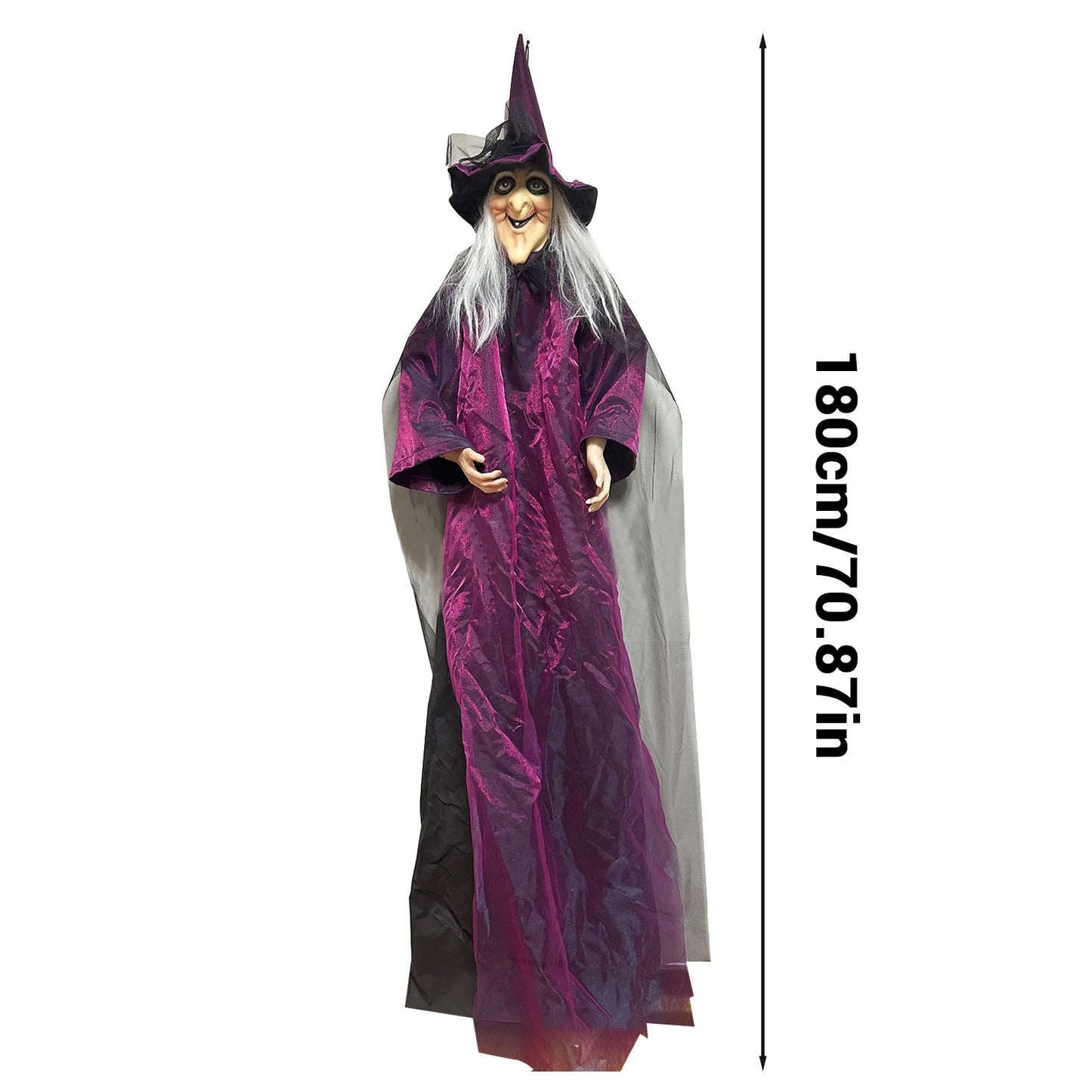 Sound-Activated Light-Up Witch Hanging Ghost Scary Halloween Prop for Yard & Party