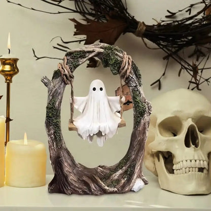 Halloween Swing Ghost Ornament, Spooky Ghost Statue Collectible