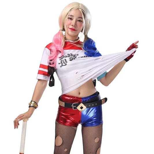Adult Women's Joker Cosplay Costume, Halloween Party Outfit with Wig, T-shirt & Jacket