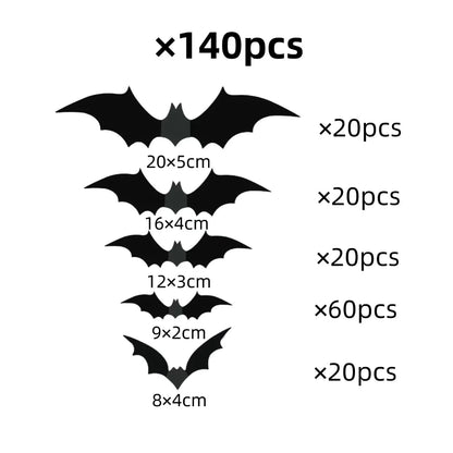 Halloween 3D Bat Wall Stickers, Black PVC Bats, Scary Party Decor