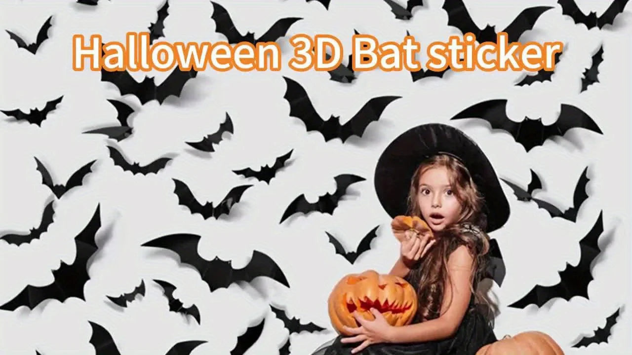 Halloween 3D Bat Wall Stickers, Black PVC Bats, Scary Party Decor