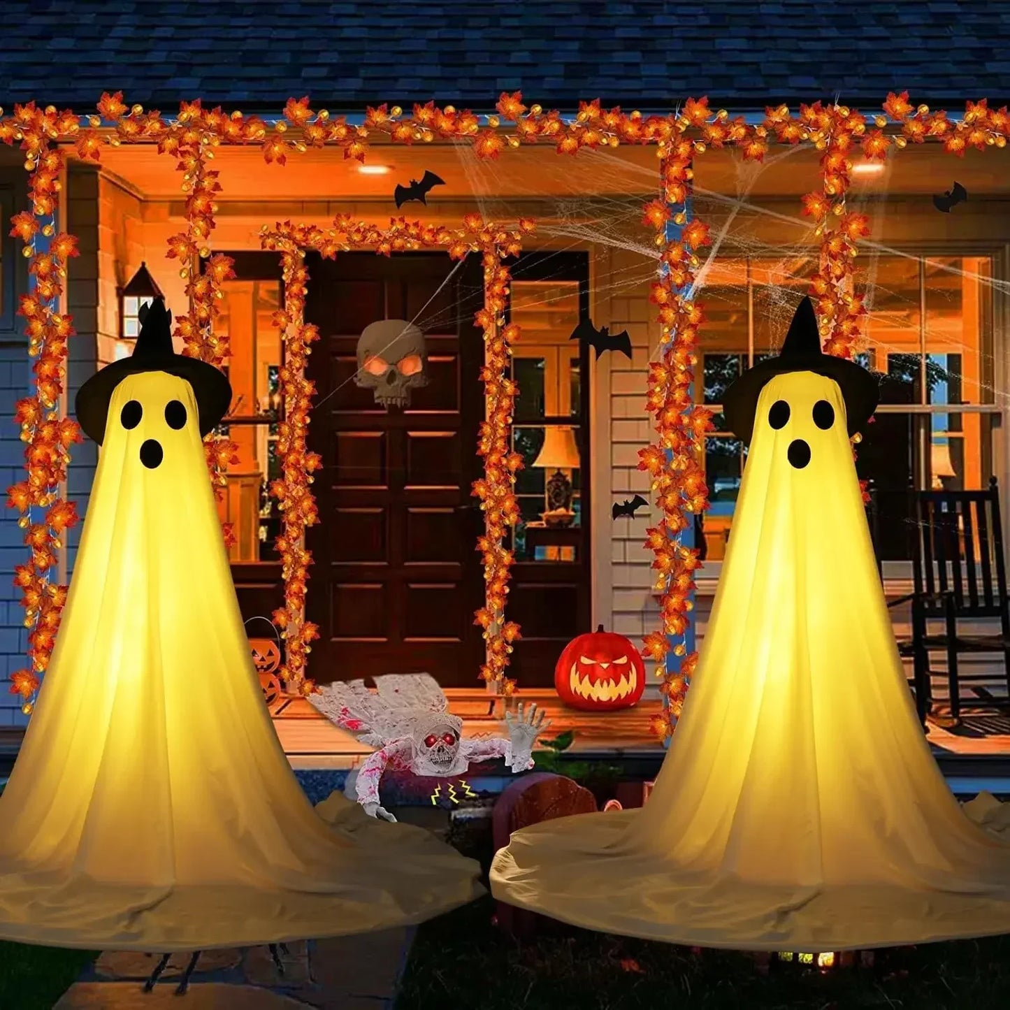 2 Packs Glow-in-the-Dark Halloween Ghosts for Yard & Home Decoration