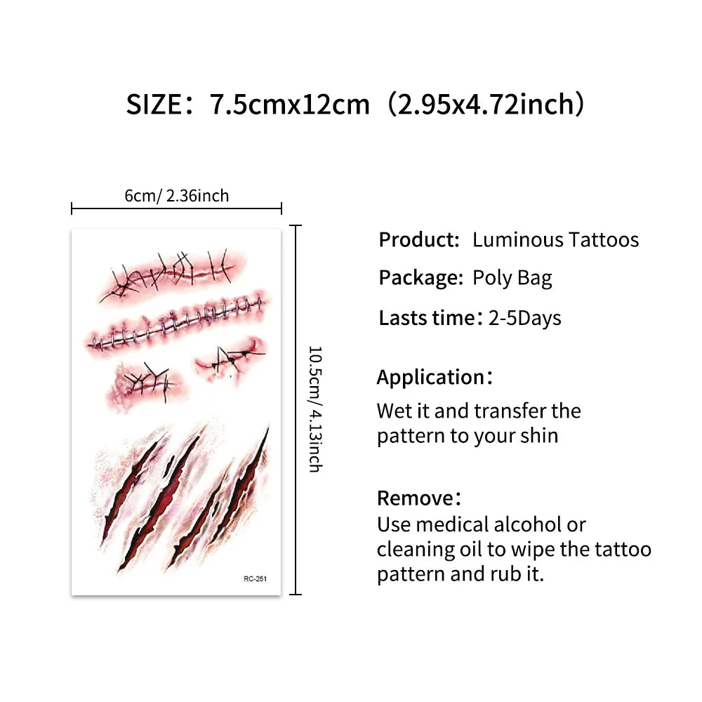 24 Sheets 3D Halloween Fake Scar & Zombie Temporary Tattoos for Adults