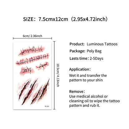 24 Sheets 3D Halloween Fake Scar & Zombie Temporary Tattoos for Adults