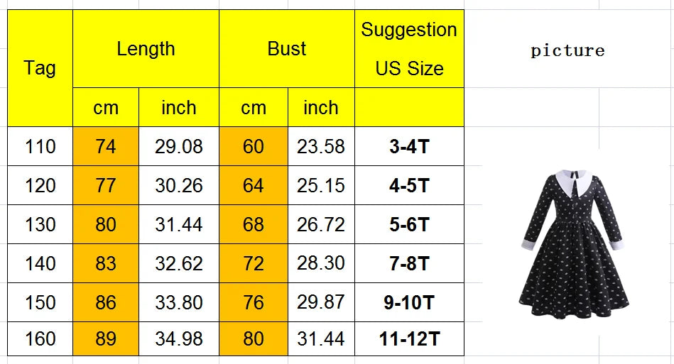 Purim Girls Wednesday Cosplay Dress Halloween Costume & Casual Summer Outfit