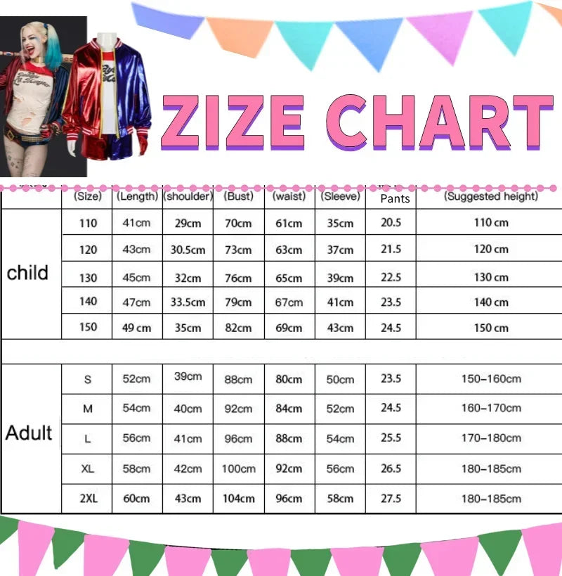 Adult Women's Joker Cosplay Costume, Halloween Party Outfit with Wig, T-shirt & Jacket