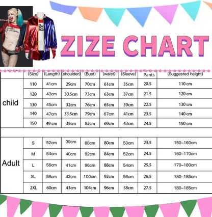 Adult Women's Joker Cosplay Costume, Halloween Party Outfit with Wig, T-shirt & Jacket