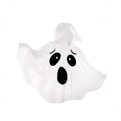 White Halloween Ghost Cloak, Spooky Trick-or-Treat Poncho with Hat