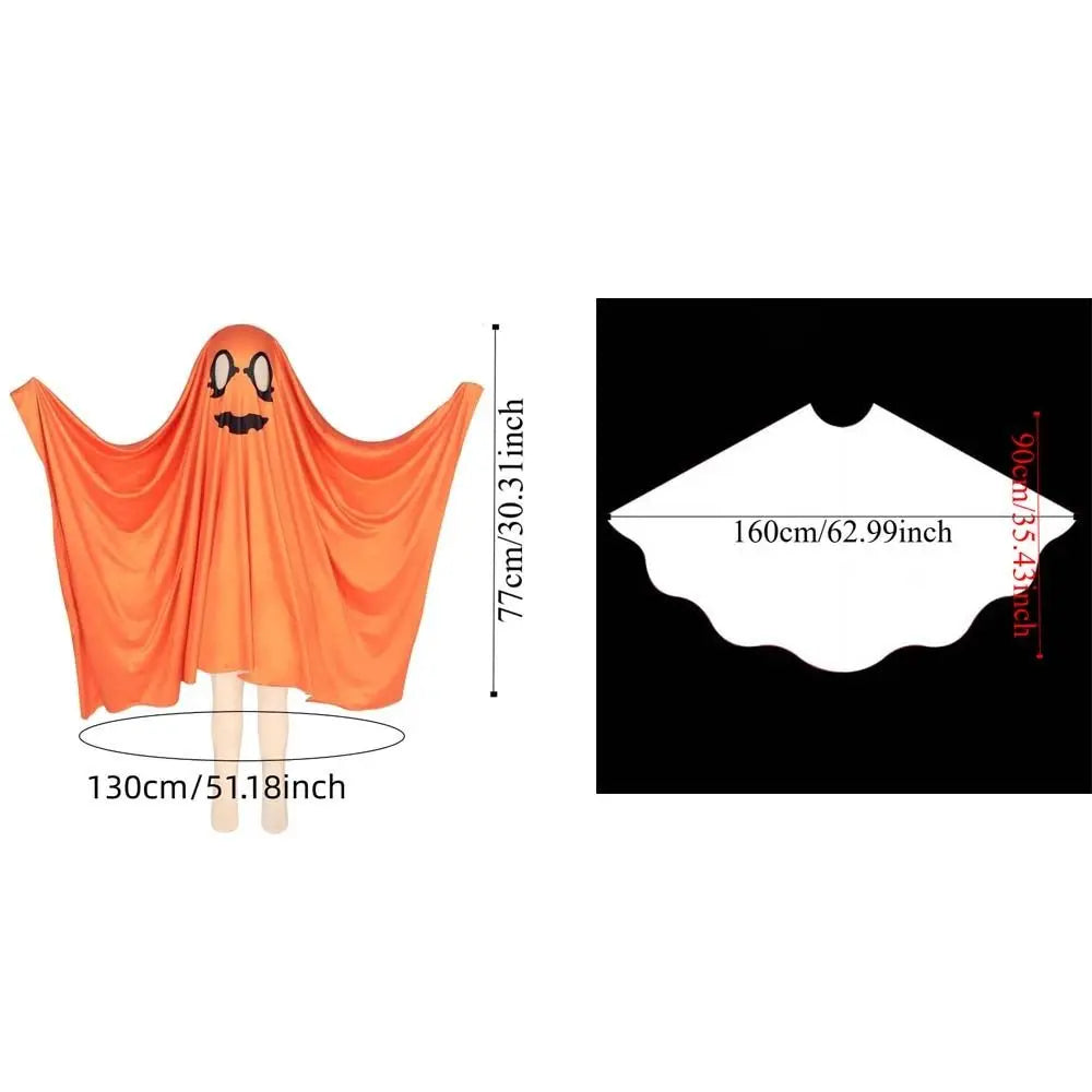 White Halloween Ghost Cloak, Spooky Trick-or-Treat Poncho with Hat