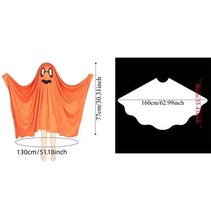 White Halloween Ghost Cloak, Spooky Trick-or-Treat Poncho with Hat