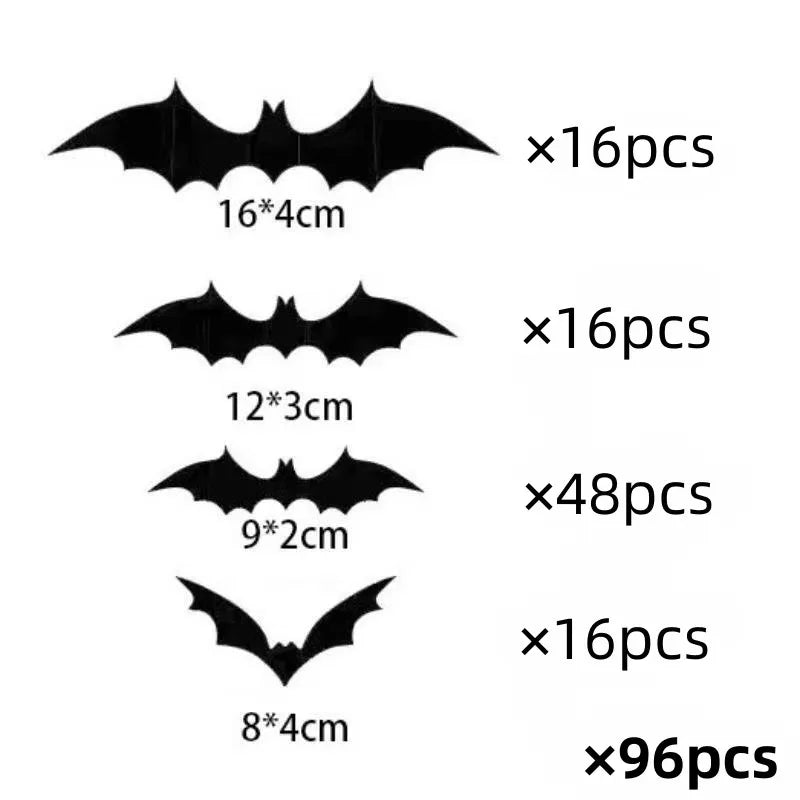 Halloween 3D Bat Wall Stickers, Black PVC Bats, Scary Party Decor