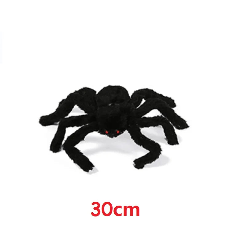 Giant Halloween Black Spider (30/90/150cm) with Web for Home & Haunted House Decor