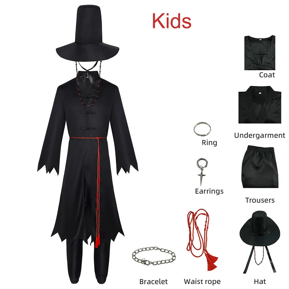 Children Demon Hunter Cosplay Set for Boys & Girls - Saja Kpop Costume with Top, Pants, Hat, and Earrings