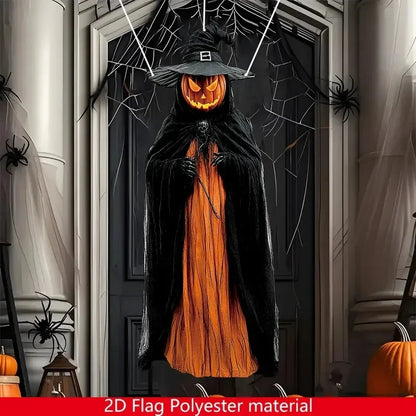 2D Halloween Evil Pumpkin Man Hanging Background Cloth for Indoor & Outdoor Decor