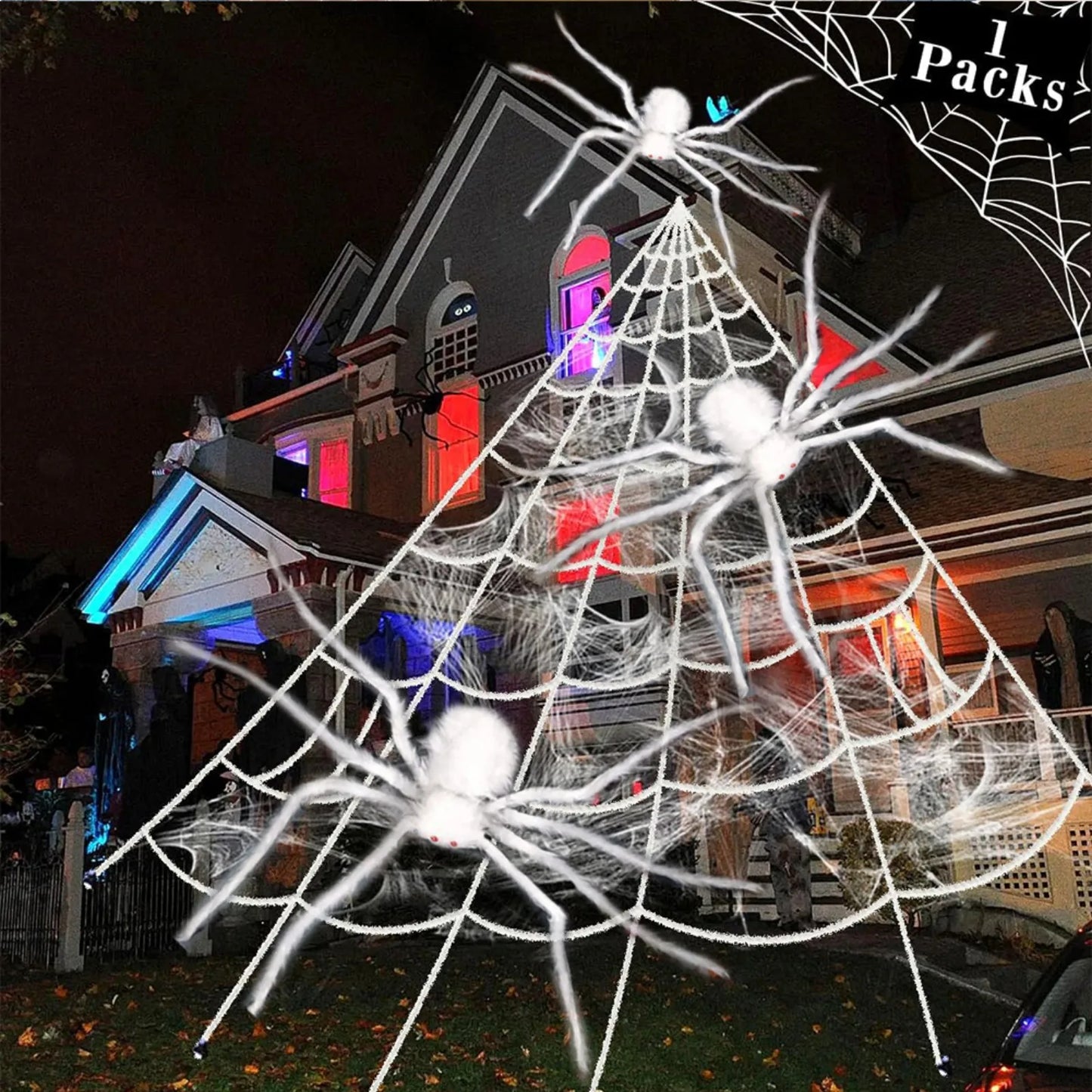 Big Plush White Giant Spider Halloween Horror Party Prop Outdoor Decoration