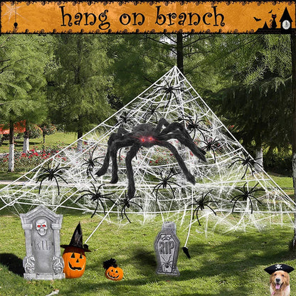 Giant Halloween Black Spider (30/90/150cm) with Web for Home & Haunted House Decor