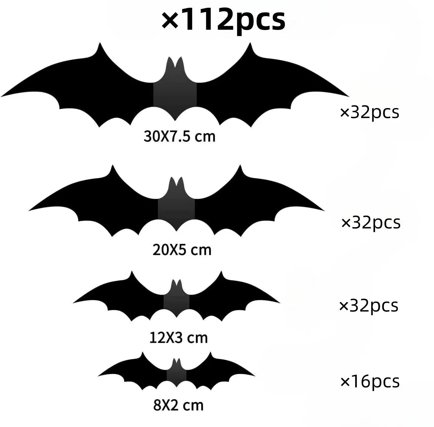 Halloween 3D Bat Wall Stickers, Black PVC Bats, Scary Party Decor