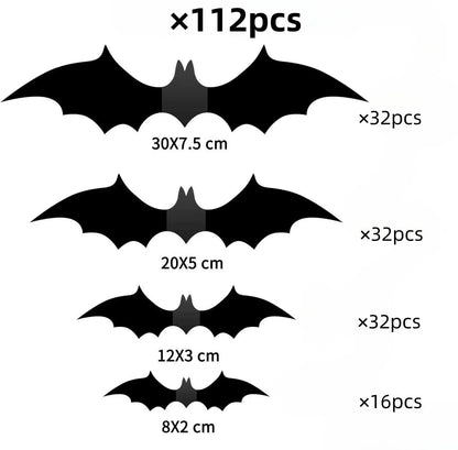 Halloween 3D Bat Wall Stickers, Black PVC Bats, Scary Party Decor