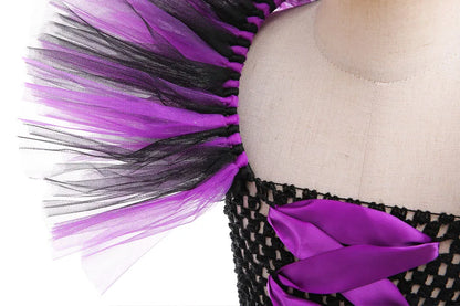 Girls Maleficent Cosplay Costume, Handmade Woven Tulle Dress, Luxury Halloween Gown