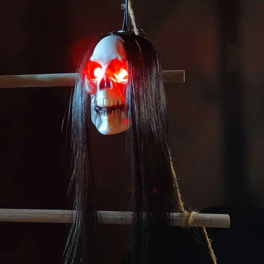 Halloween Hanging Long Hair Ghost Skeleton Pendant LED Light for Party & Haunted House