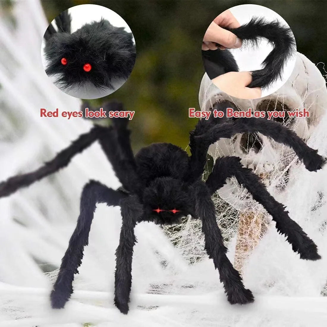 Giant Halloween Black Spider (30/90/150cm) with Web for Home & Haunted House Decor