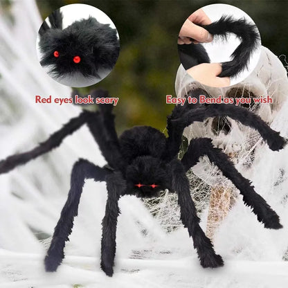 Giant Halloween Black Spider (30/90/150cm) with Web for Home & Haunted House Decor