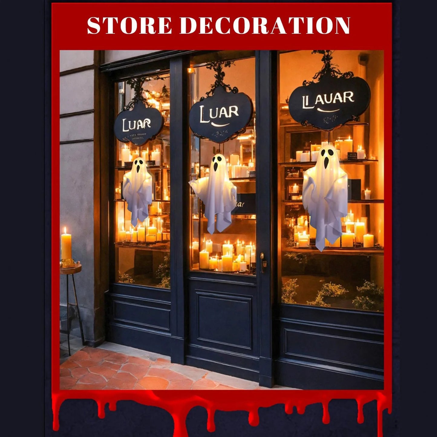 Halloween Ghost Hanging Decorations Halloween Hanging Light Up White Orange Flying Ghost Tree Window Wall Scary Ornament 50X40CM