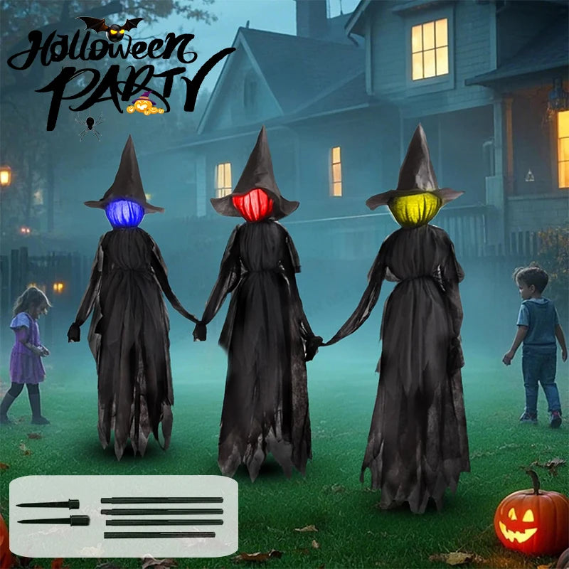 Halloween Colorful Glow 3 Hand-Holding Witches Sound-Activated Light-Up Decoration
