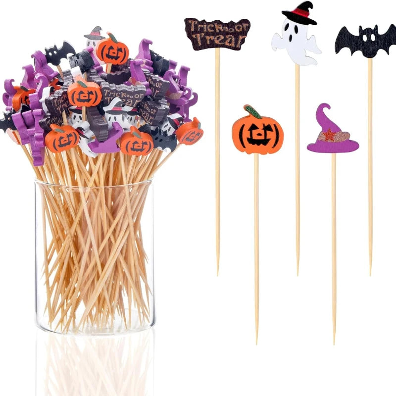 50Pcs Halloween Toothpicks Bamboo Cocktail Picks for Party Food & Dessert