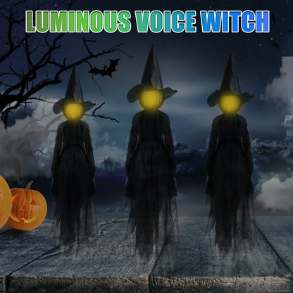 Halloween Colorful Glow 3 Hand-Holding Witches Sound-Activated Light-Up Decoration