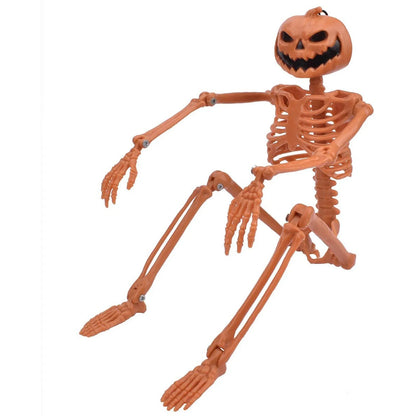 Halloween Full-Size Movable Skeleton with Pumpkin Head, Hanging Decoration