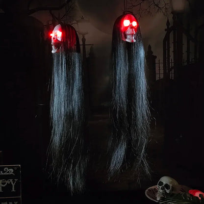 Halloween Hanging Long Hair Ghost Skeleton Pendant LED Light for Party & Haunted House